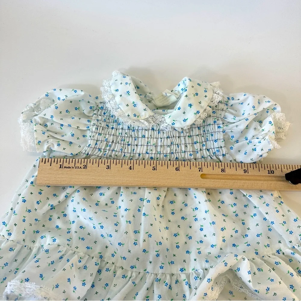 VTG Toddle Time by JcPenney Smocked‎ Dress Bloomer White w/ Blue Flowers 2pc set